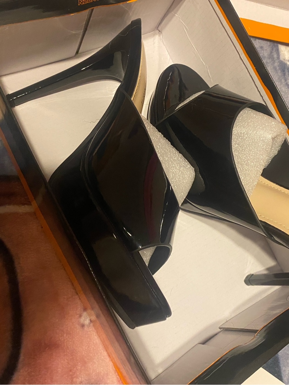 Black Patent Open-Toe Stiletto Sandals - Women